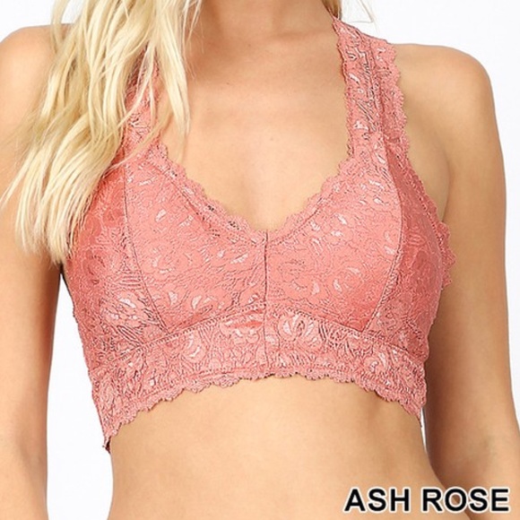 Plus Ash Rose Bralette Hourglass Back Lace w.Pads - Picture 1 of 3
